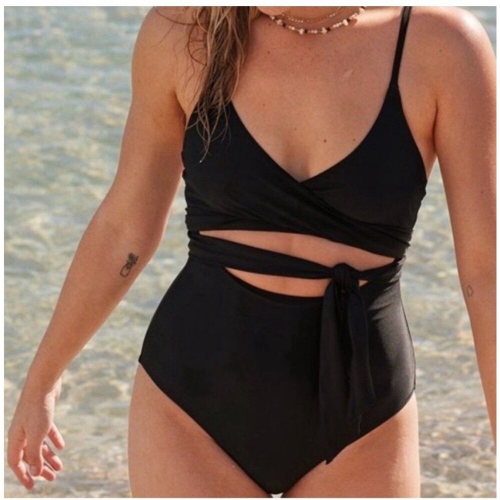 Aerie Black Wrap One Piece Swimsuit